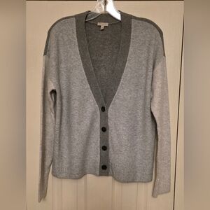 Talbots Gray Colorblock V-Neck Cardigan Sweater, Size Small